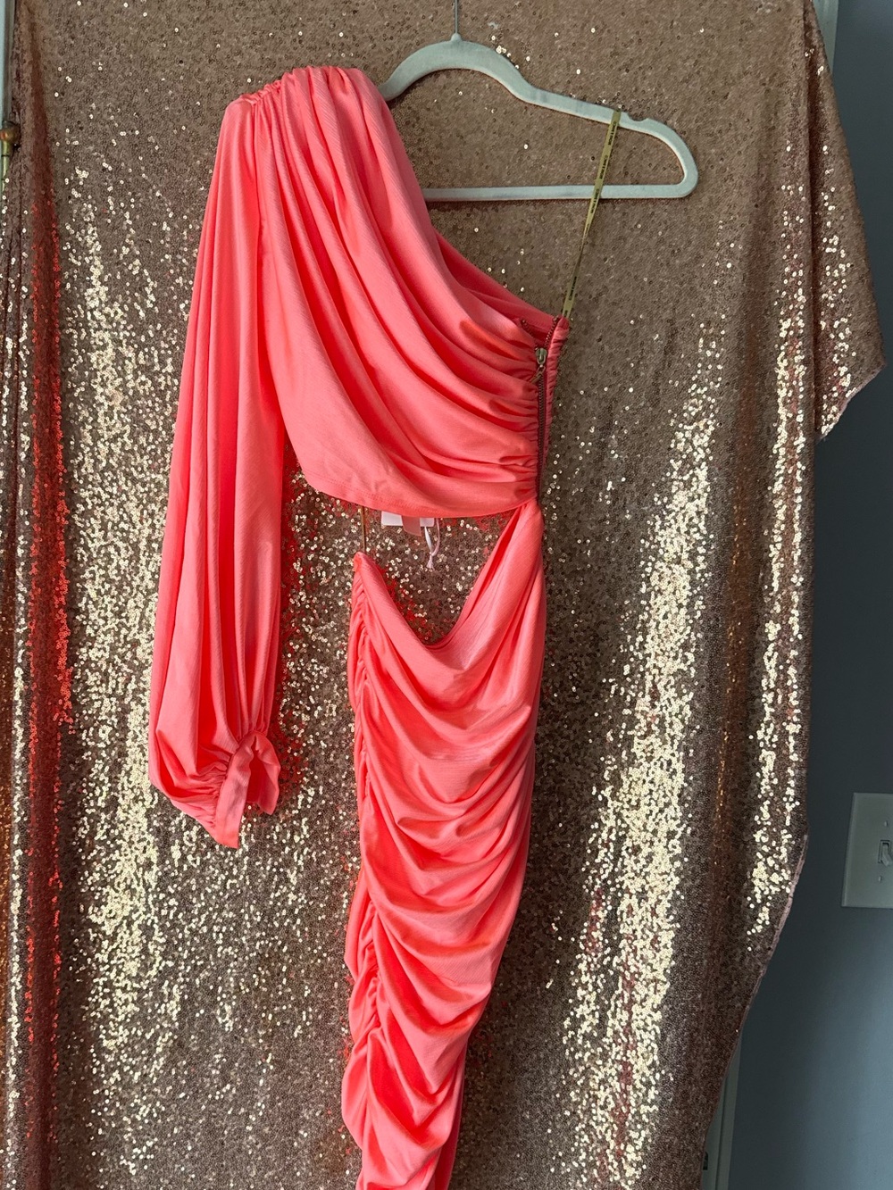 One-Shoulder Coral Ruched Women’s Dress Bronx and Banco